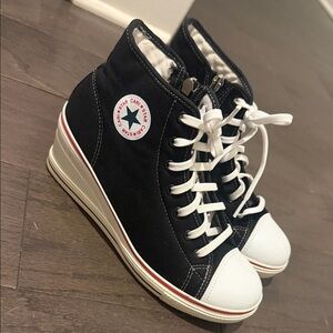 Black and White High-Top Wedge Sneakers